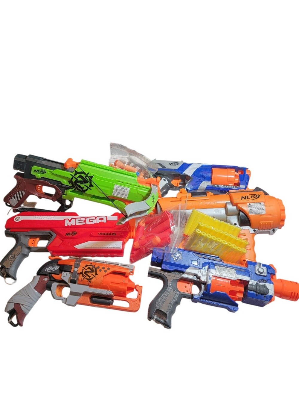 Huge (6) NERF Gun Lot + Foam Darts Zombiestrike Magnus N-Strike Elite Crossbow